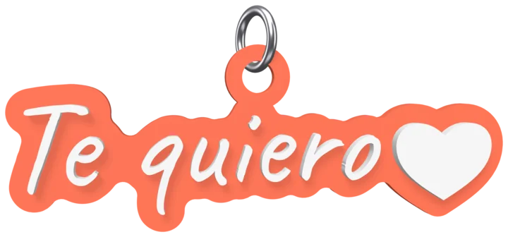 Llavero con el mensaje Te quiero en letra cursiva blanca sobre una placa coral, con un corazón.